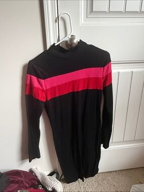 Charlotte Russe Black Long Sleeve Dress with Pink and Red Stripe